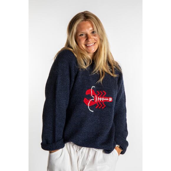 Lobster Alpaca Sweater Made In Peru American Southside Navy Blue Medium-Large - Picture 2 of 9